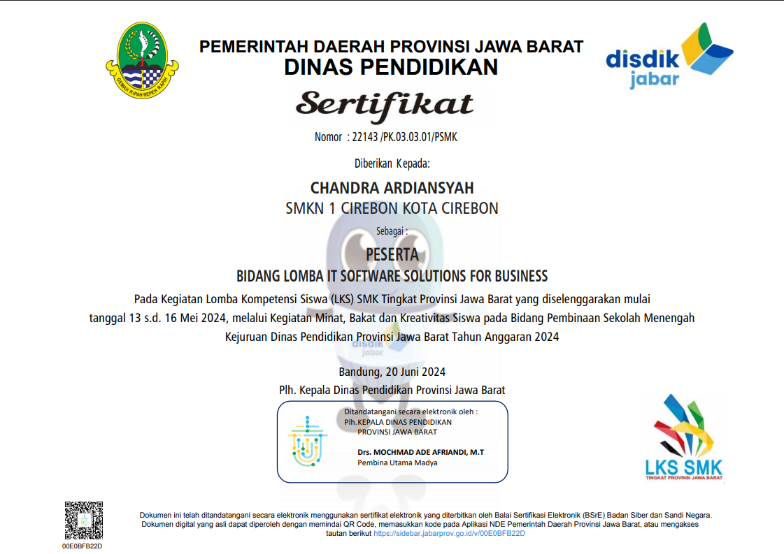 West Java Provincial Competitor: IT Software Solution