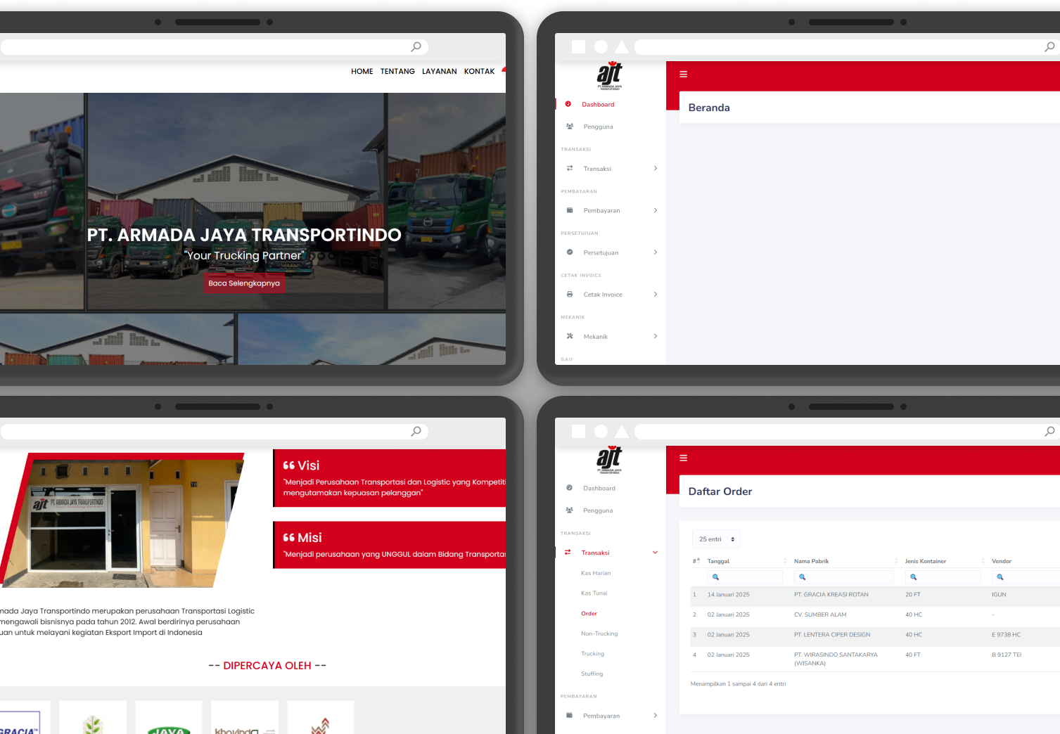 PT Armada Jaya Transportindo ERP System & Landing Page